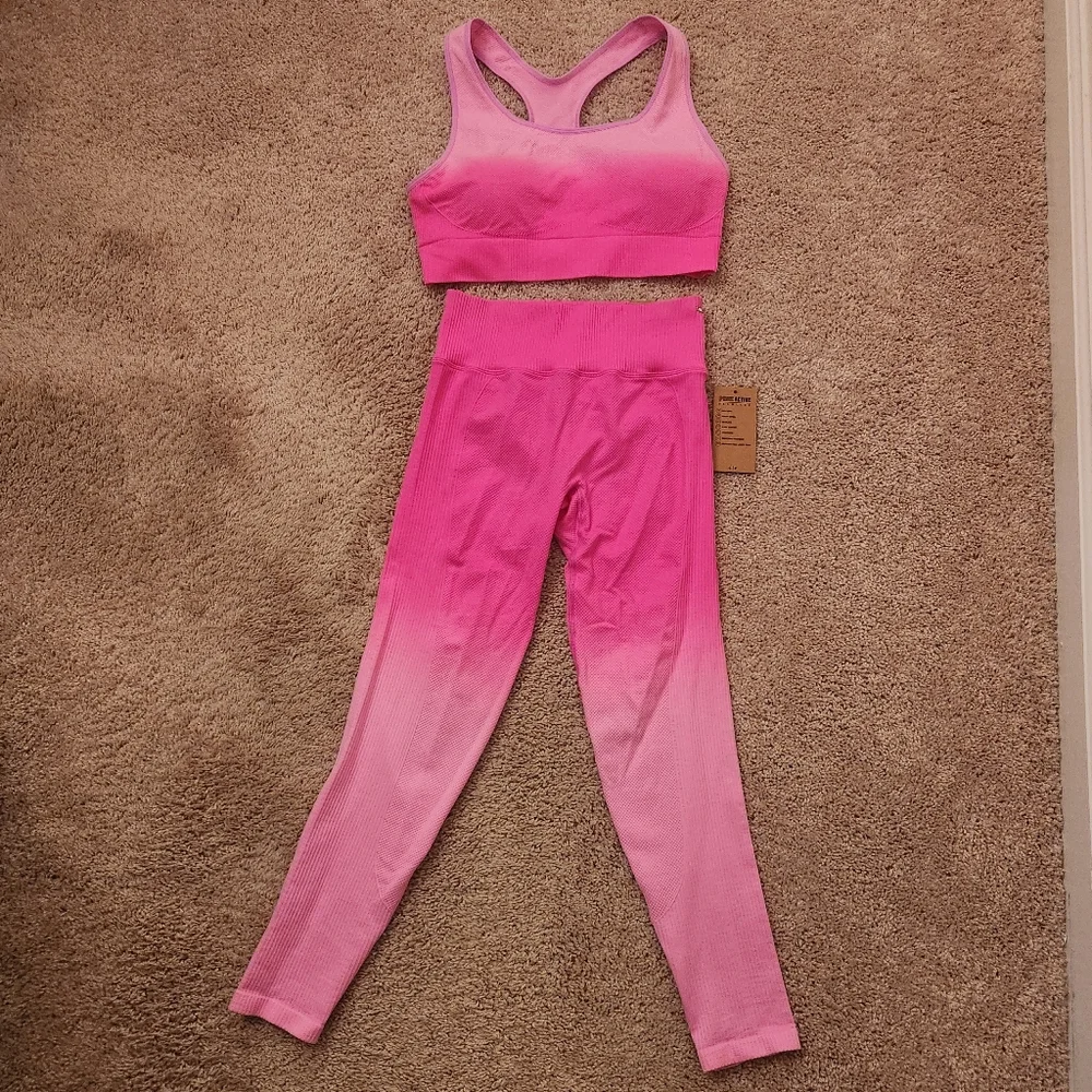 Pink Victoria's Secret Seamless High Waist Workout Tight Size Pants Small Bra XL - Picture 8 of 10